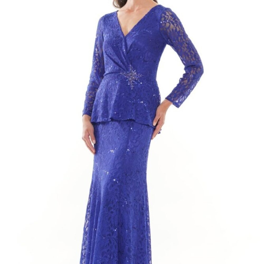 Elegant Blue Long Sleeve Lace Dress